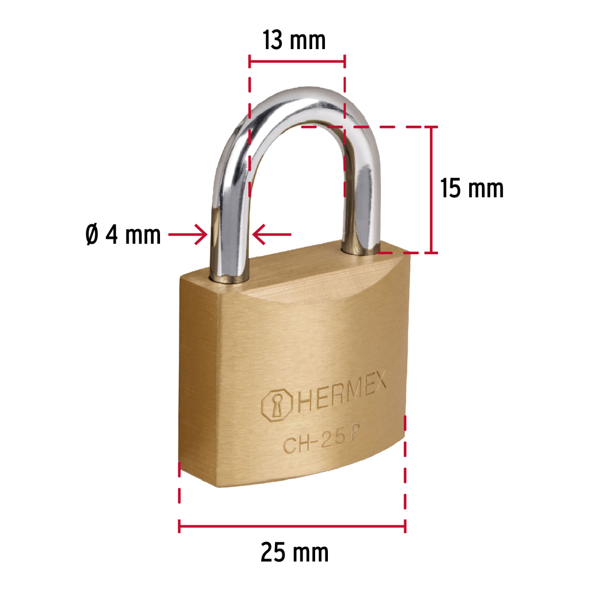 CANDADO DE HIERRO COLOR LATON 25 MM CORTO HERMEX BASIC - Imagen 2