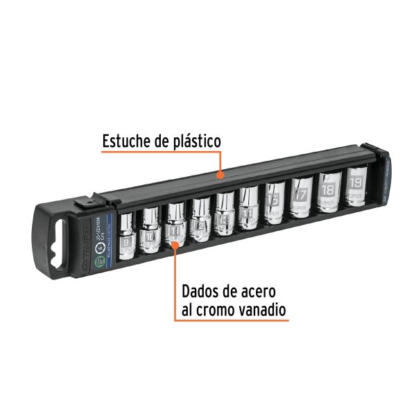 JUEGO DE 10 COPAS CUADRO 1/2" METRICAS TRUPER - Imagen 2