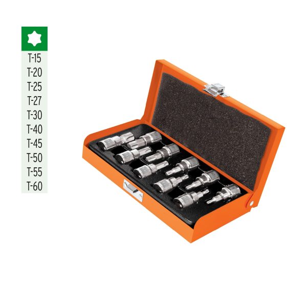 JUEGO DE 10 COPAS CUADRO 3/8" PUNTA TORX ESTUCHE METALICO TRUPER - Imagen 3
