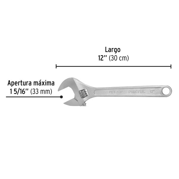 LLAVE AJUSTABLE (PERICO) 12" CROMADA PRETUL - Imagen 2
