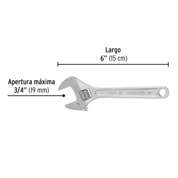 LLAVE AJUSTABLE (PERICO) 6" CROMADA PRETUL - Imagen 2