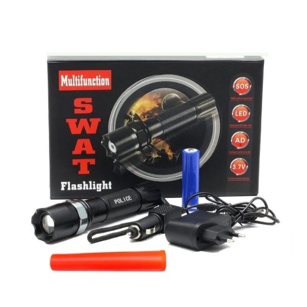 LINTERNA METALICA RECARGABLE TACTICA ZOOM SWAT LED