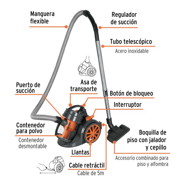 ASPIRADORA CANISTER 2 L ( 0.5 GAL ) 1200 W ( 1.6 HP ) TRUPER - Imagen 2
