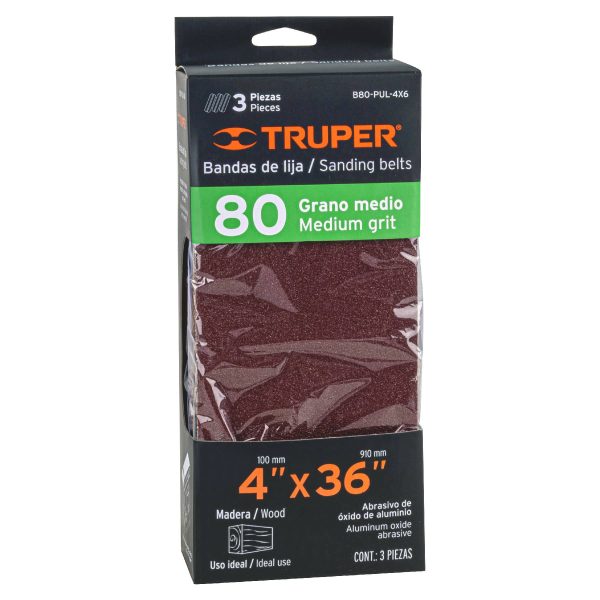 CAJA CON 3 BANDAS DE LIJA 4″ X 36″ GRANO 80 TRUPER - Imagen 3
