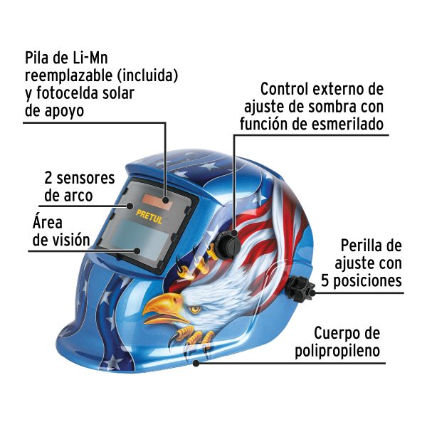 CARETA ELECTRONICA PARA SOLDAR AGUILA SOMBRA 9 A 13 PRETUL - Imagen 2