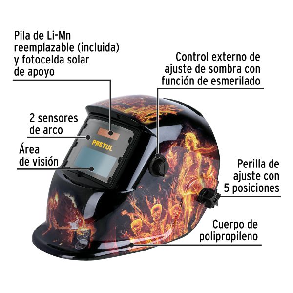 CARETA ELECTRONICA PARA SOLDAR FUEGO SOMBRA 9 A 13 PRETUL - Imagen 2