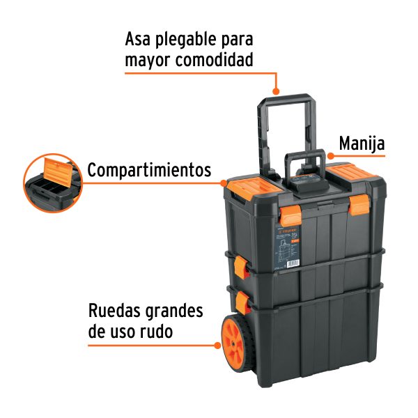 CAJA PARA HERRAMIENTAS 19" X 25" 3 EN 1 DESMONTABLE CON RUEDAS TRUPER - Imagen 2