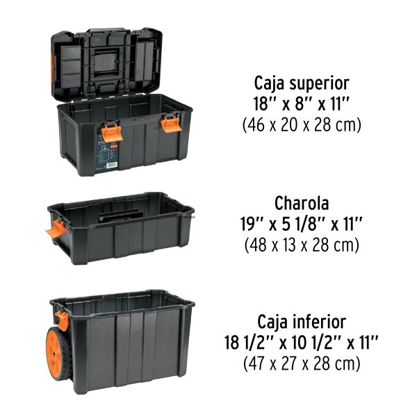 CAJA PARA HERRAMIENTAS 19" X 25" 3 EN 1 DESMONTABLE CON RUEDAS TRUPER - Imagen 4