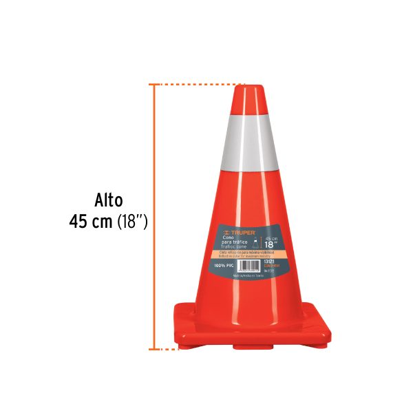 CONO DE SEÑALIZACION DE 45 CM DE PVC CON REFLECTIVO TRUPER - Imagen 2
