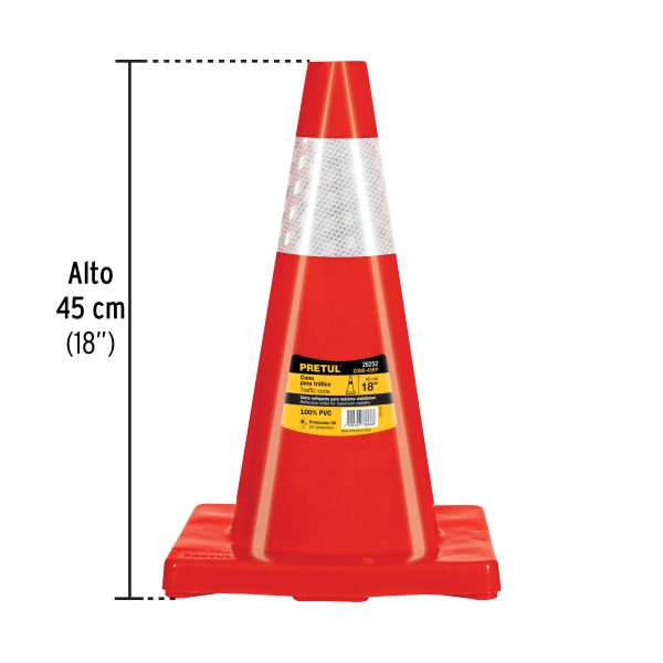 CONO DE SEÑALIZACION DE 45 CM DE PVC CON REFLECTIVO PRETUL - Imagen 2