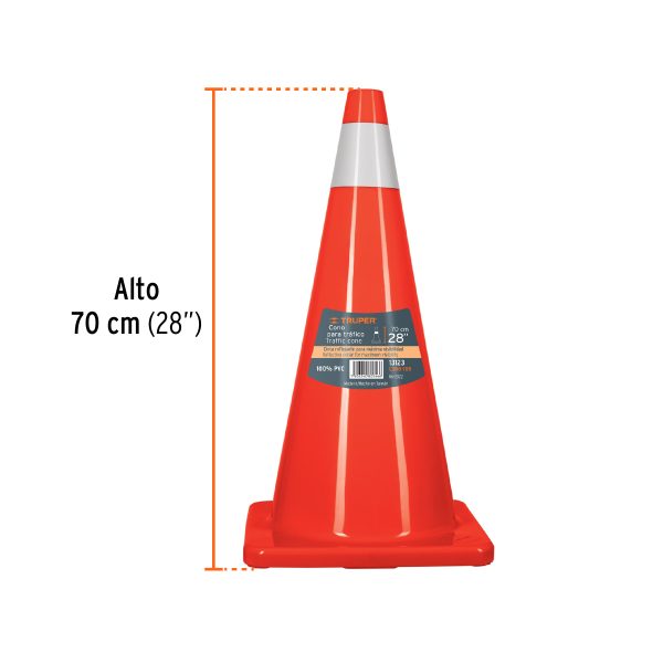 CONO DE SEÑALIZACION DE 70 CM DE PVC CON REFLECTIVO TRUPER - Imagen 2