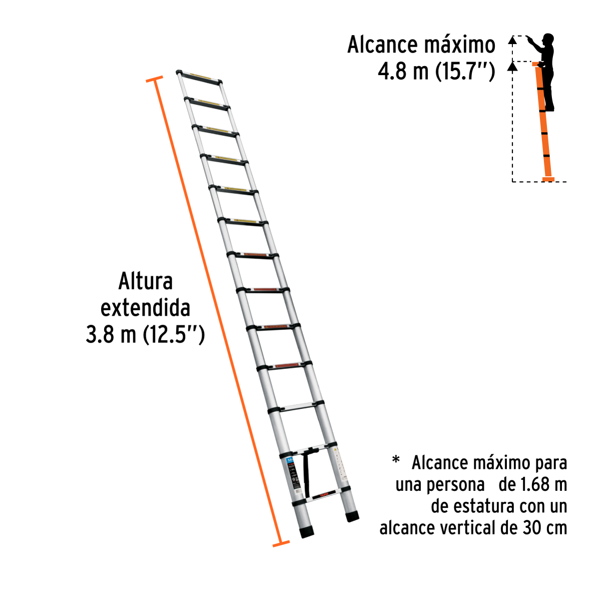 ESCALERA TELESCOPICA 13 PELDAÑOS TIPO II CAPACIDAD 102 KG TRUPER - Imagen 3