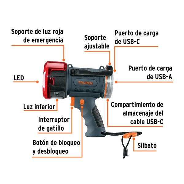 LINTERNA REFLECTORA LED 2000 LM RECARGABLE TRUPER - Imagen 2