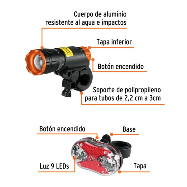 JUEGO DE LINTERNA DELANTERA Y TRASERA PARA BICICLETA TRUPER - Imagen 2
