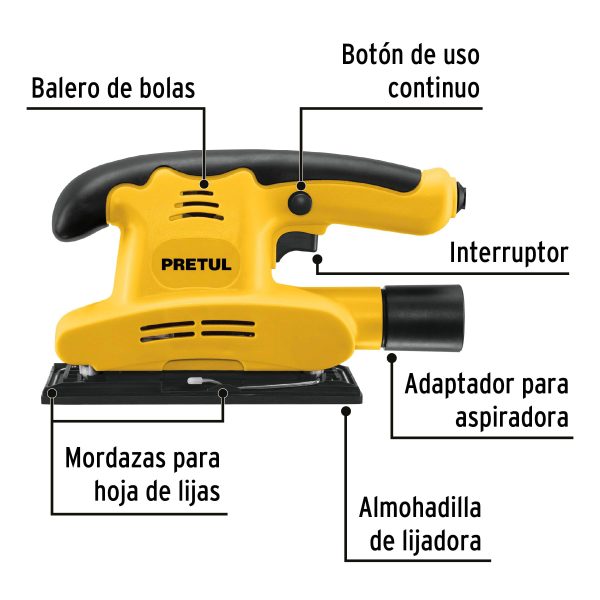 LIJADORA ORBITAL 1/3 HOJA 150 W PRETUL - Imagen 2