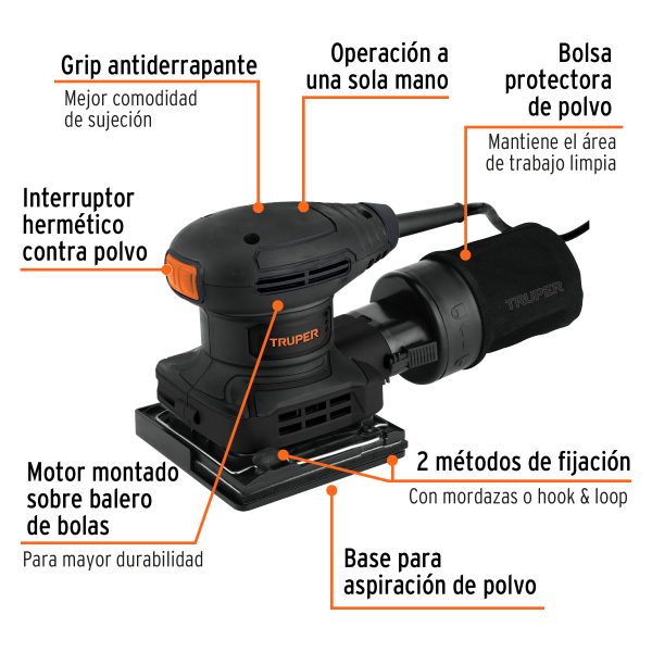 LIJADORA ORBITAL 1/4 HOJA 300 W TRUPER INDUSTRIAL - Imagen 2