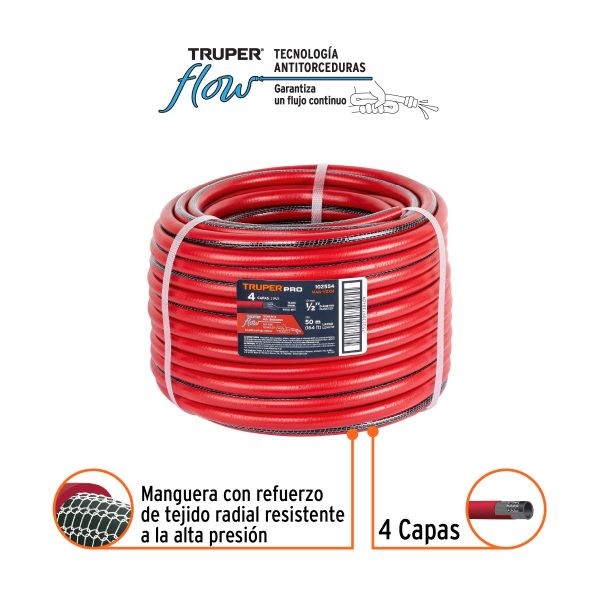 MANGUERA REFORZADA 4 CAPAS 1/2″ ROLLO X 50 M TRUPER PRO - Imagen 2