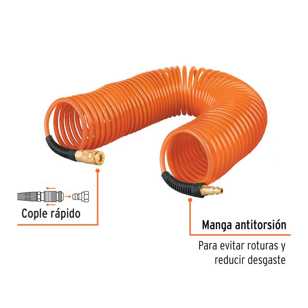 MANGUERA PARA COMPRESOR TIPO RESORTE 1/4″ X 7.6 M TRUPER - Imagen 2