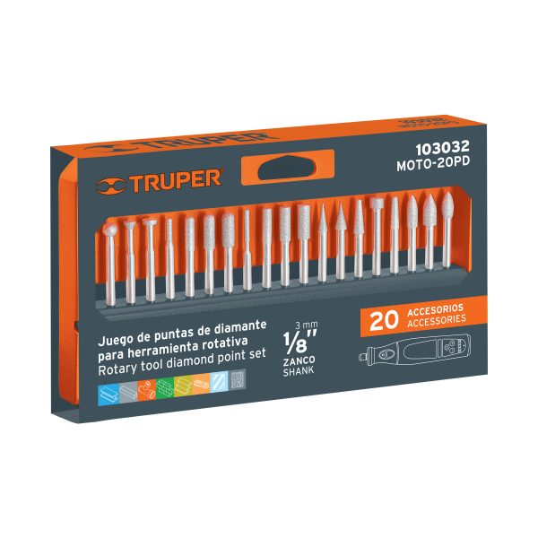 KIT DE PUNTAS DIAMANTADAS PARA MOTO TOOL 20 PZS TRUPER - Imagen 4