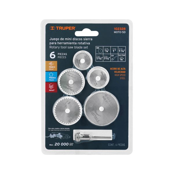 KIT DE MINI DISCOS SIERRA PARA MOTO TOOL 5 PZS TRUPER - Imagen 2