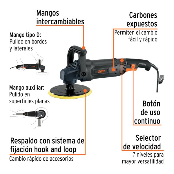 POLICHADORA VELOCIDAD VARIABLE 7" 1200 W TRUPER INDUSTRIAL - Imagen 2