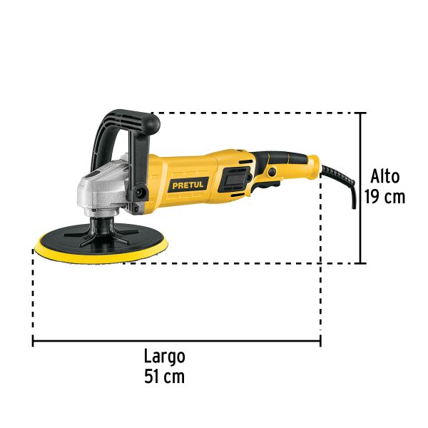 POLICHADORA VELOCIDAD VARIABLE 7" 1200 W C/ ACCESORIOS PRETUL - Imagen 3