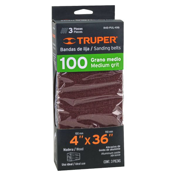 CAJA CON 3 BANDAS DE LIJA 4″ X 36″ GRANO 100 TRUPER - Imagen 3