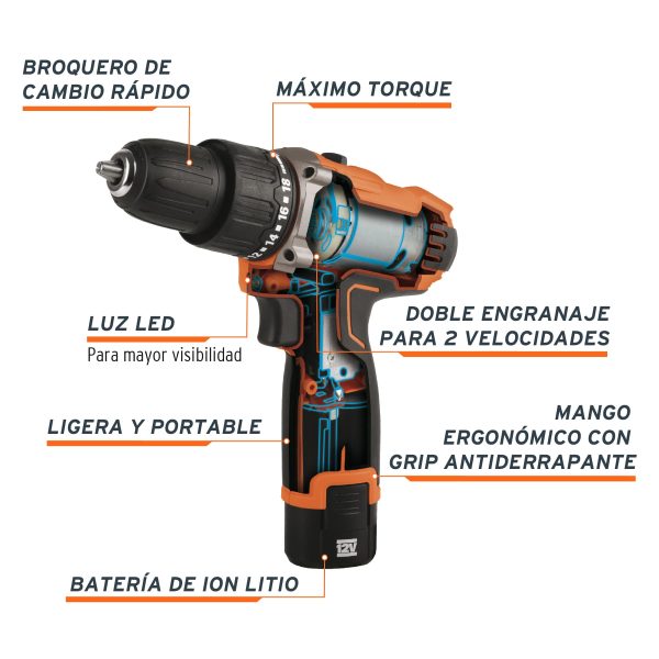 ROTOMARTILLO COMPACTO 3/8" 12 V 1 BATERIA 2 AH TRUPER PRO - Imagen 2