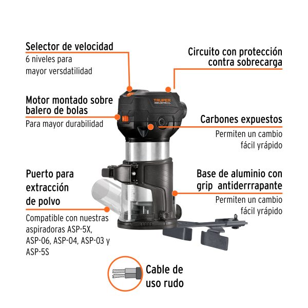 ROUTER ( REBAJADORA ) COMPACTO 710 W 3/4 HP TRUPER INDUSTRIAL - Imagen 2