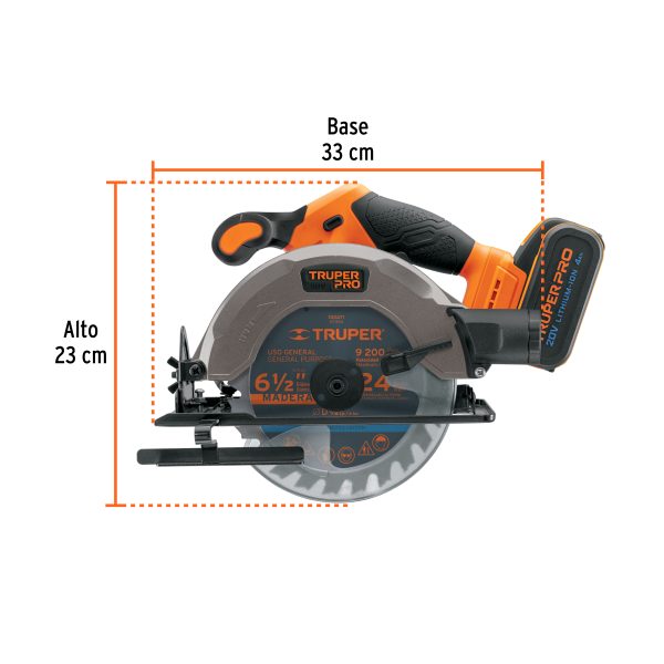 SIERRA CIRCULAR INALAMBRICA 6-1/2" 20 V 1 BATERIA 4 AH TRUPER PRO - Imagen 3