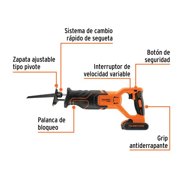 SIERRA SABLE INALAMBRICA 20 V 1 BATERIA 2 AH TRUPER PRO - Imagen 2