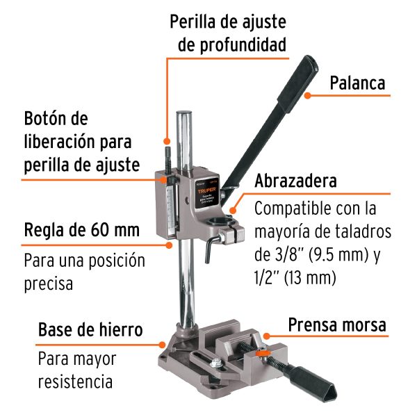 SOPORTE VERTICAL PARA TALADRO 3/8" - 1/2" TRUPER - Imagen 2