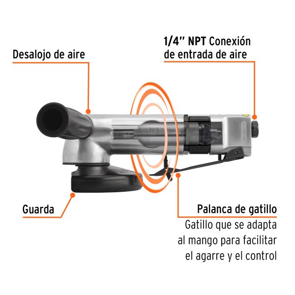 PULIDORA ANGULAR NEUMATICA 4-1/2" TRUPER - Imagen 2