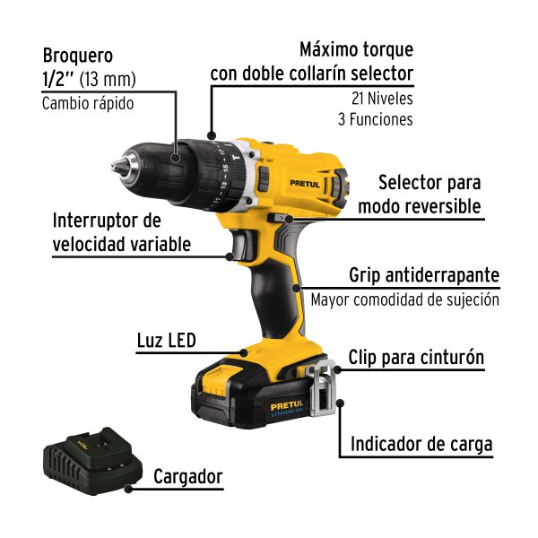 COMBO ROTOMARTILLO / DESTORNILLADOR IMPACTO 20 V PRETUL - Imagen 2