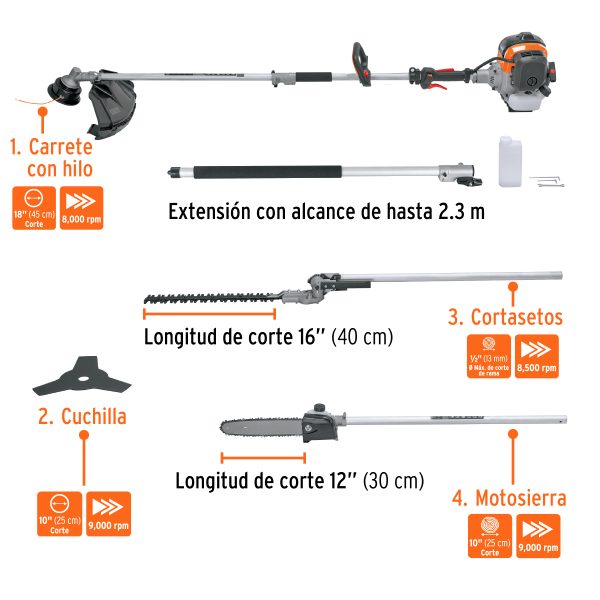 GUADAÑA MULTIFUNCIONAL 4 EN 1 A GASOLINA 45 CC TRUPER - Imagen 4