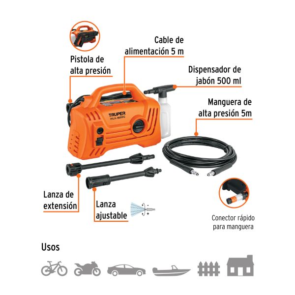 HIDROLAVORA ELECTRICA COMPACTA 1600 PSI TRUPER - Imagen 2