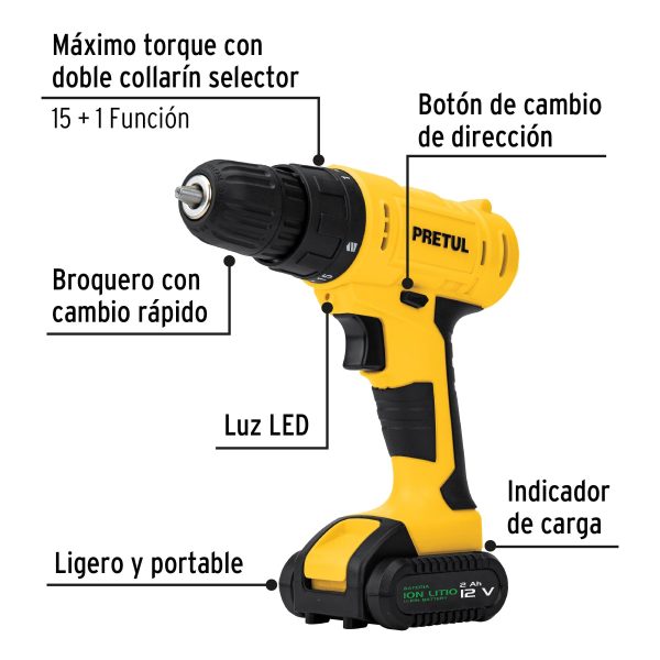 KIT TALADRO 3/8" 12 V 33 ACCESORIOS EN ESTUCHE PRETUL - Imagen 2
