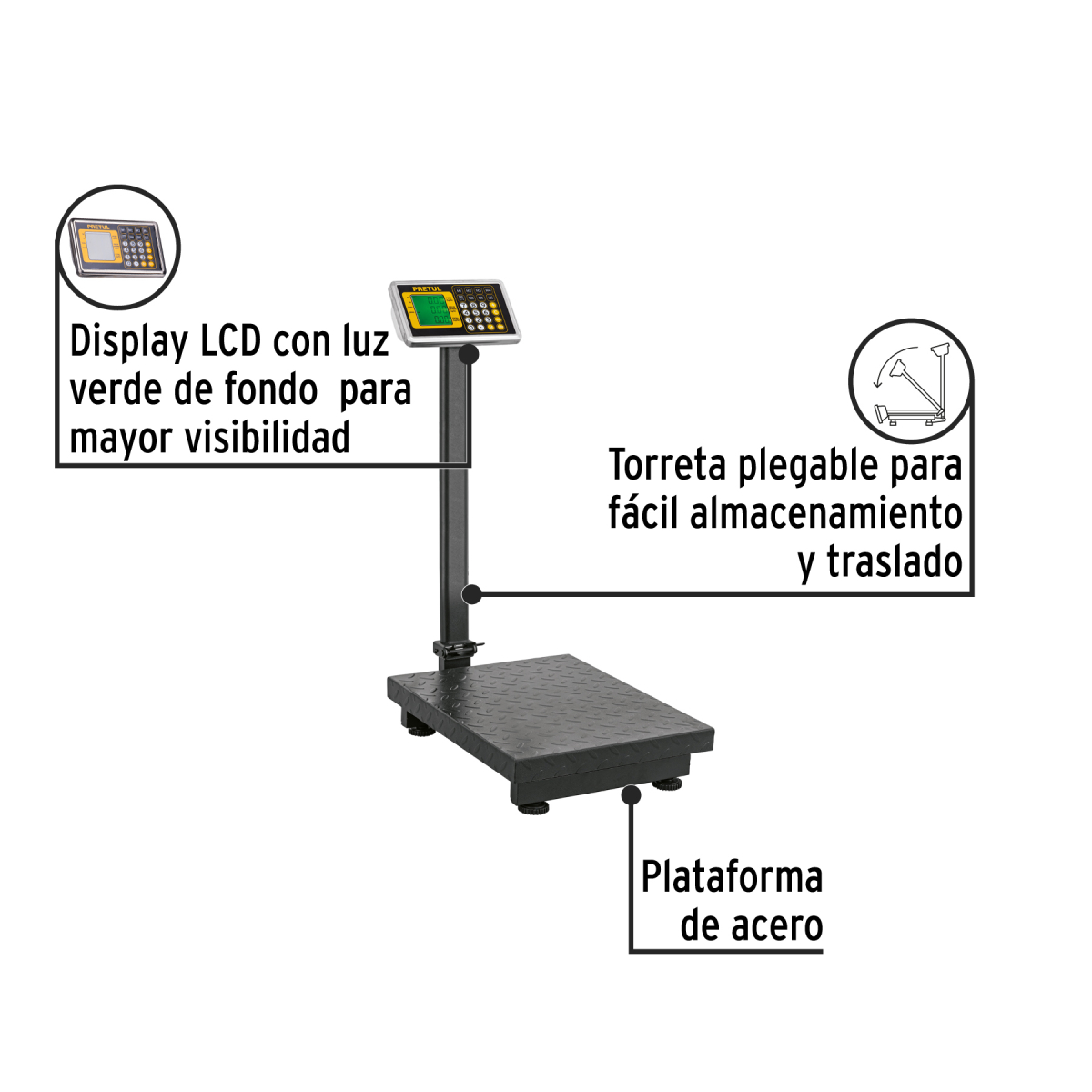 BASCULA ELECTRONICA DE PLATAFORMA PLEGABLE 200 KG PRETUL - Imagen 2