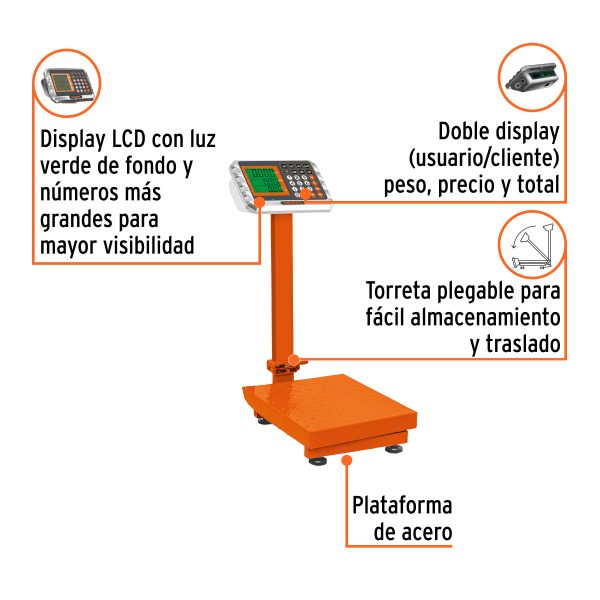 BASCULA ELECTRONICA DE PLATAFORMA PARA MOSTRADOR 80 KG TRUPER - Imagen 2
