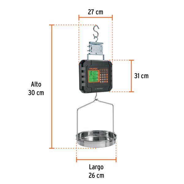 BASCULA ELECTRONICA COLGANTE RECARGABLE CON CHAROLA 40 KG TRUPER - Imagen 3