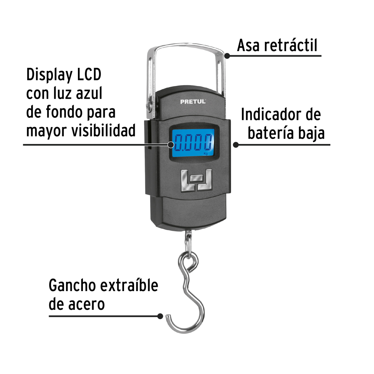 BASCULA ELECTRONICA COLGANTE DE PILAS 50 KG PRETUL - Imagen 2