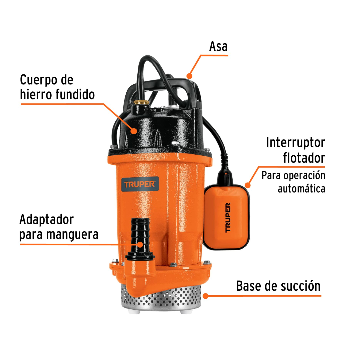 BOMBA SUMERGIBLE HIERRO FUNDIDO AGUA LIMPIA 3/4 HP TRUPER - Imagen 2