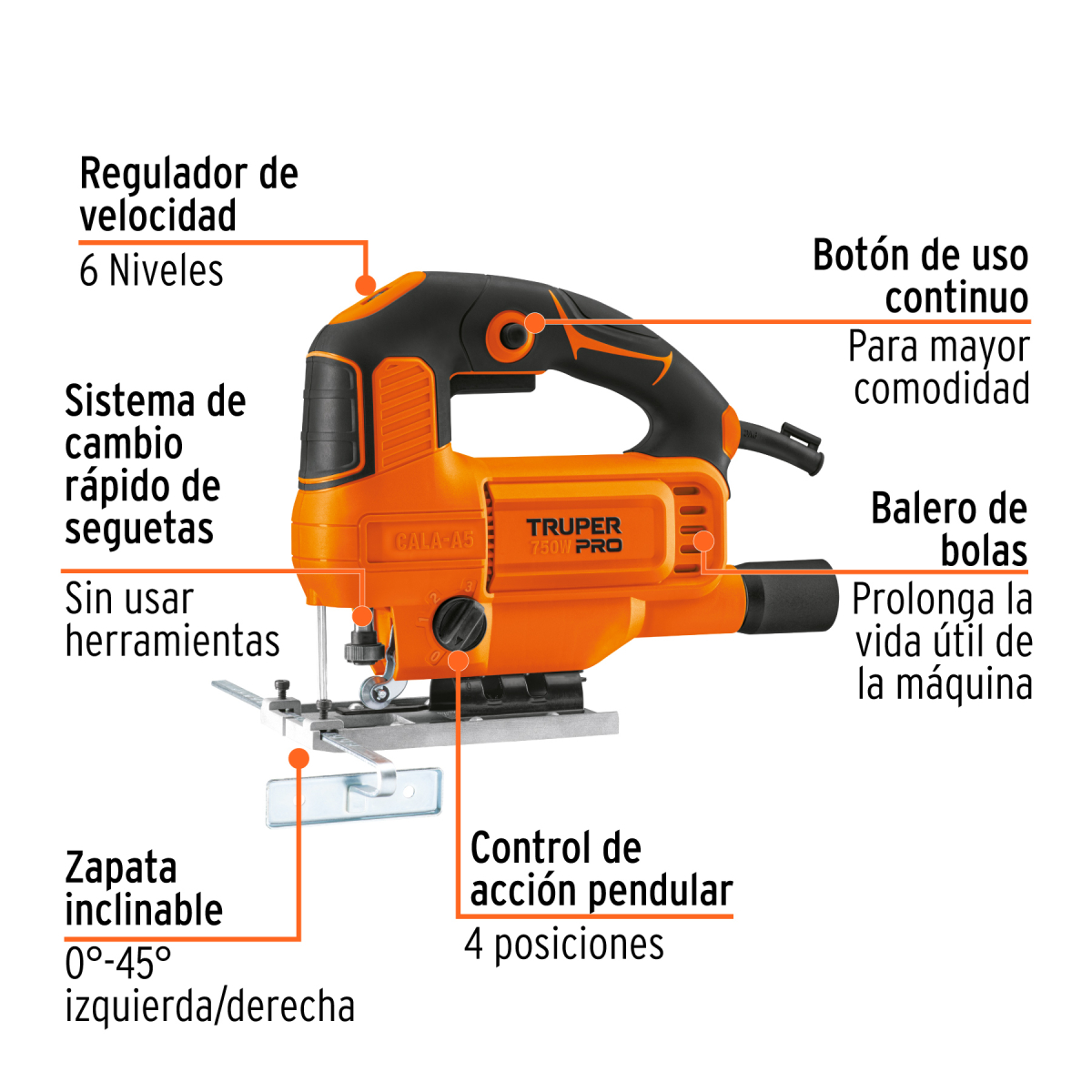 SIERRA CALADORA VELOCIDAD VARIABLE 750 W TRUPER PRO - Imagen 2