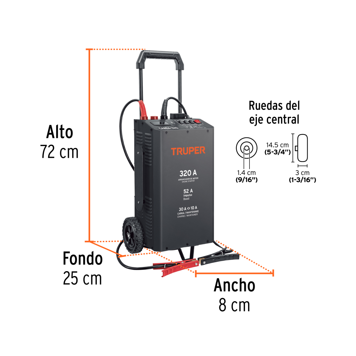 CARGADOR DE BATERIAS 320 A CON ARRANCADOR 12 V Y 24 V TRUPER - Imagen 3