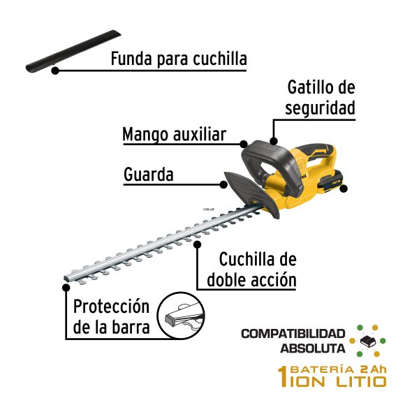 CORTASETOS INALAMBRICO 20 V 1 BATERIA 2 AH PRETUL - Imagen 2