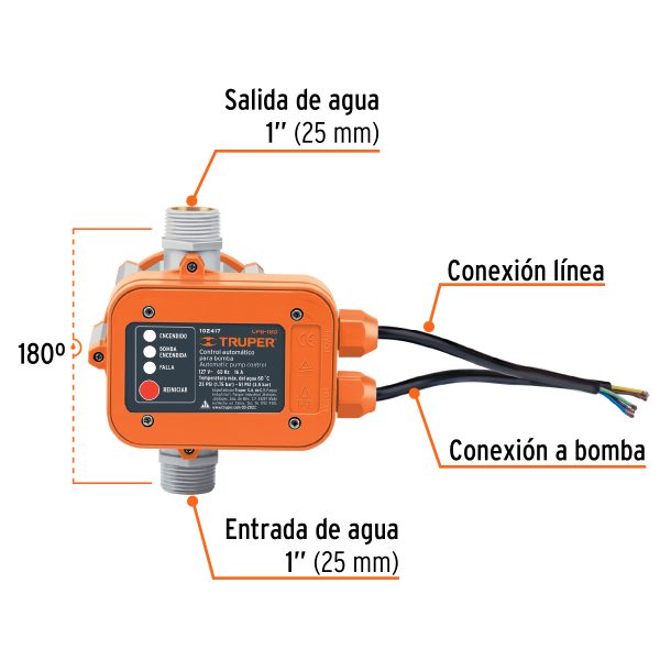 CONTROL AUTOMATICO DE PRESION DE BOMBAS PARA AGUA 180° TRUPER - Imagen 2