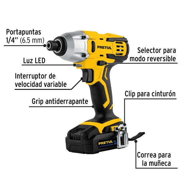 ATORNILLADOR DE IMPACTO 1/4" 20 V 1 BATERIA 2 AH PRETUL - Imagen 2