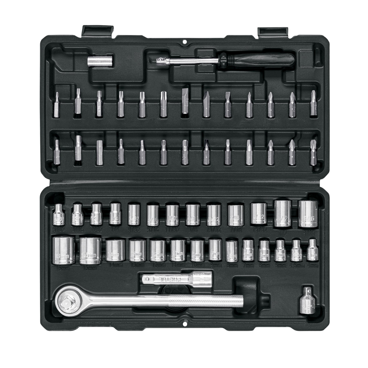 JUEGO DE 60 HERRAMIENTAS 1/4" Y 3/8" PARA MECANICO PRETUL