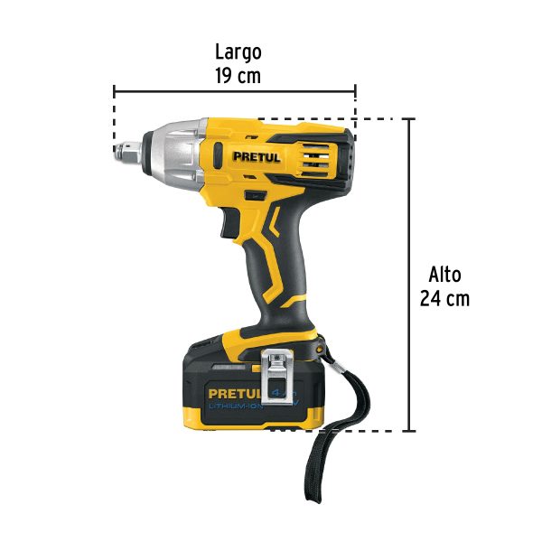 LLAVE DE IMPACTO 1/2" 20 V 1 BATERIA 4 AH PRETUL - Imagen 3