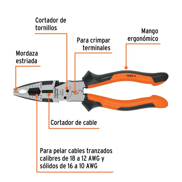 PINZA MULTIUSOS 8" ELECTRICISTA COMFORT GRIP TRUPER EXPERT - Imagen 2